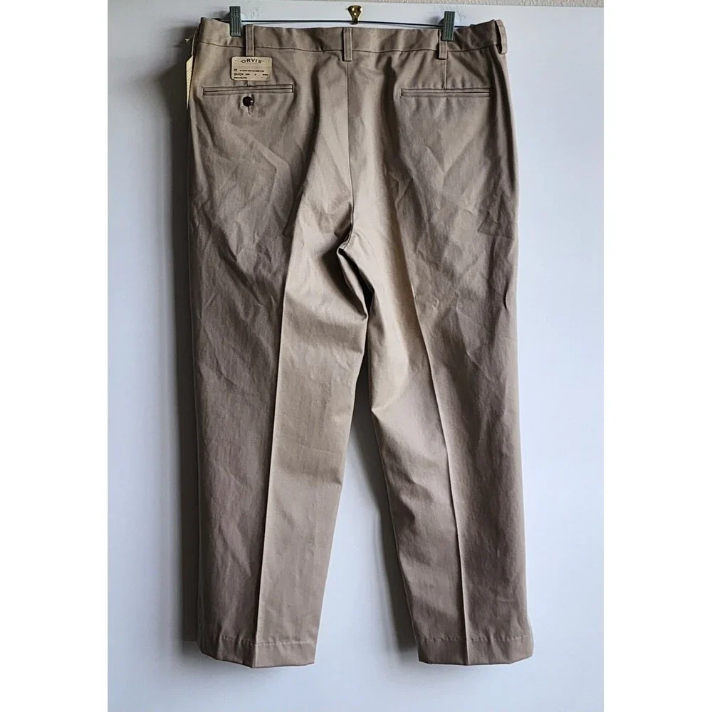 Orvis Khaki Chino Pleated Pants Mens 38 Wrinkle Free 100% Cotton